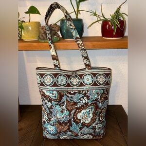 👜 Vera Bradley Quilted Tote Bag Retired Brown Blue Floral Pattern